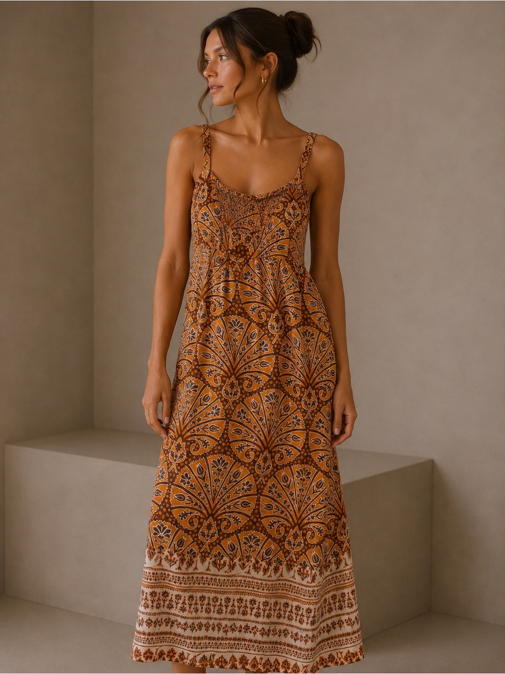 Knox Rose Bohemian Printed Maxi Dress in Rust Size Extra Large